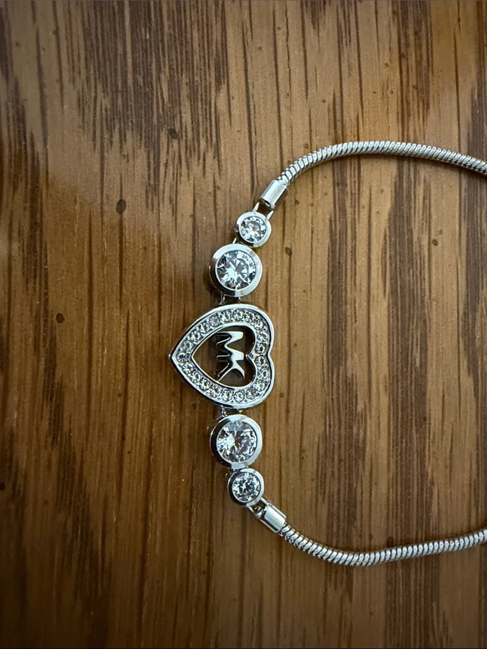 Michael Kors Silver Heart Charm Bracelet with Crystal Accents